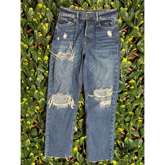 Forever 21 High Rise Straight Leg Distressed Jeans Size 25 - Picture 1 of 3